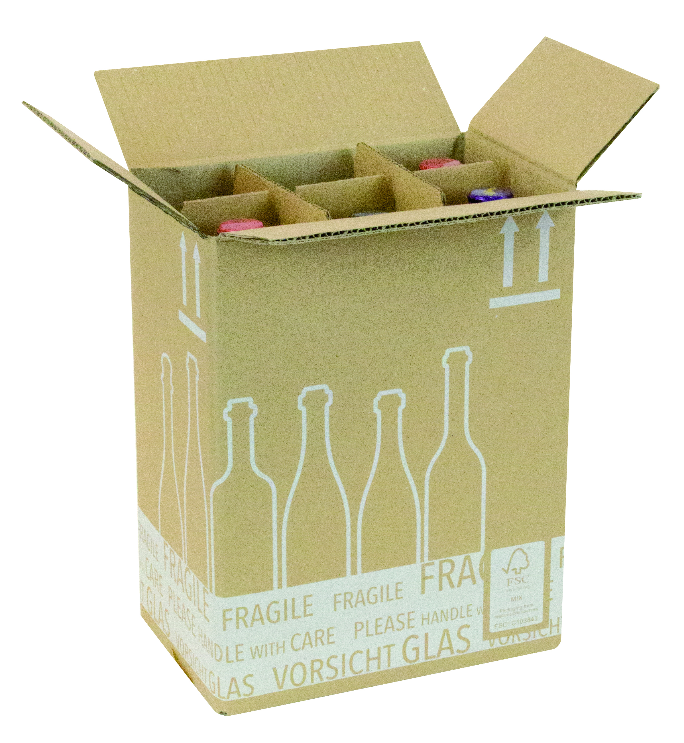 Flaschenkarton für 6 Flaschen Einfach und schnell aufzubauen.